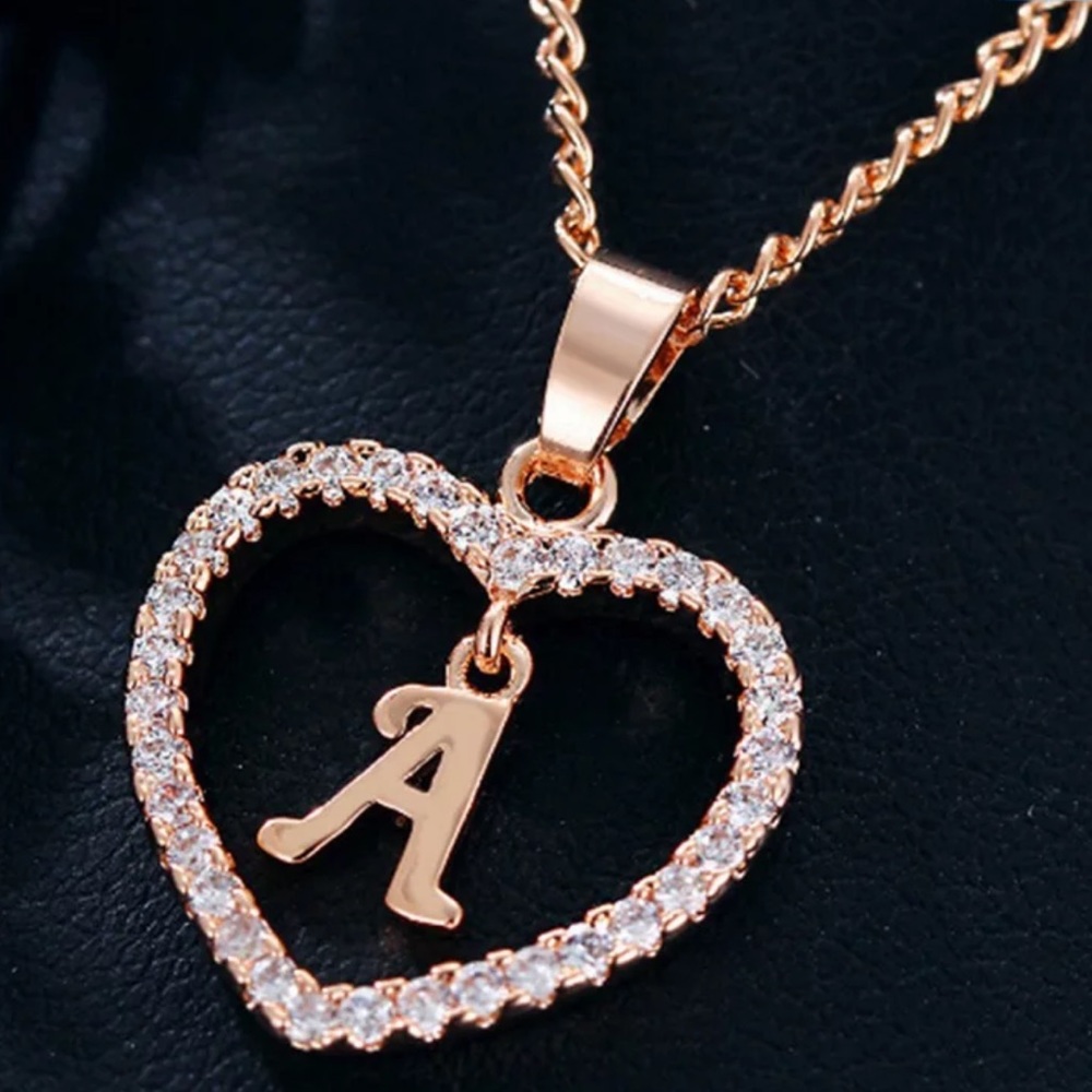 Rose Gold Love Heart Initial Pendant